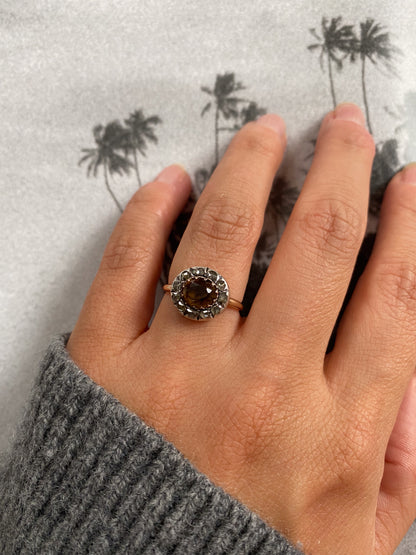 14 carat gold and silver rose cut citrine and diamond cluster ring
