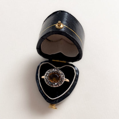 14 carat gold and silver rose cut citrine and diamond cluster ring