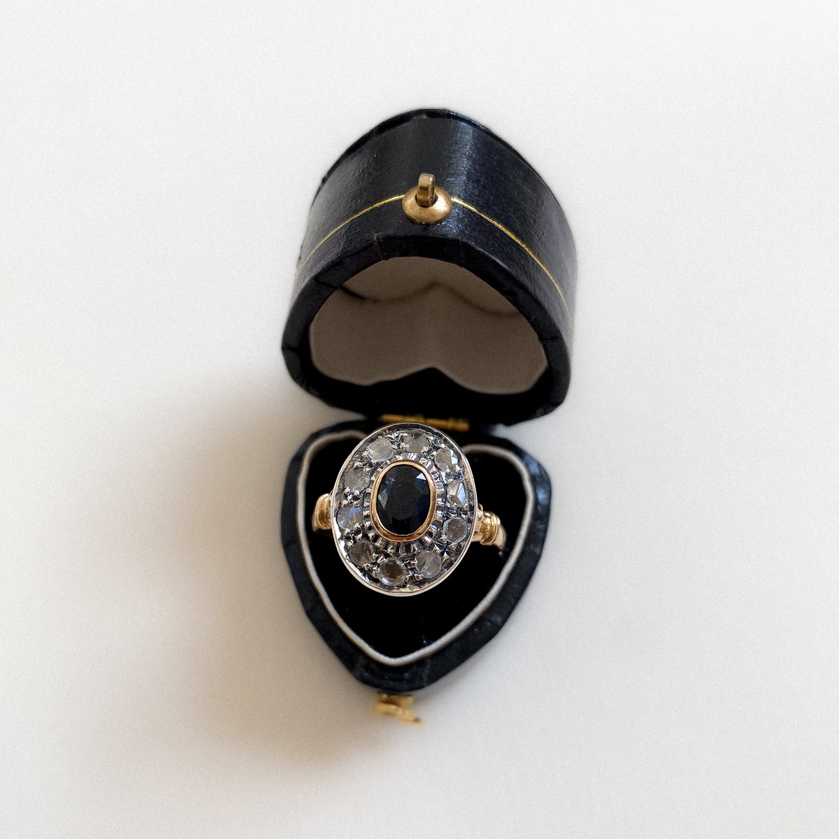 18 carat gold and silver statement sapphire and diamond cluster ring