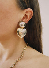 Load image into Gallery viewer, *NEW*  Vintage gold and silver tone dangling hearts clip on earrings
