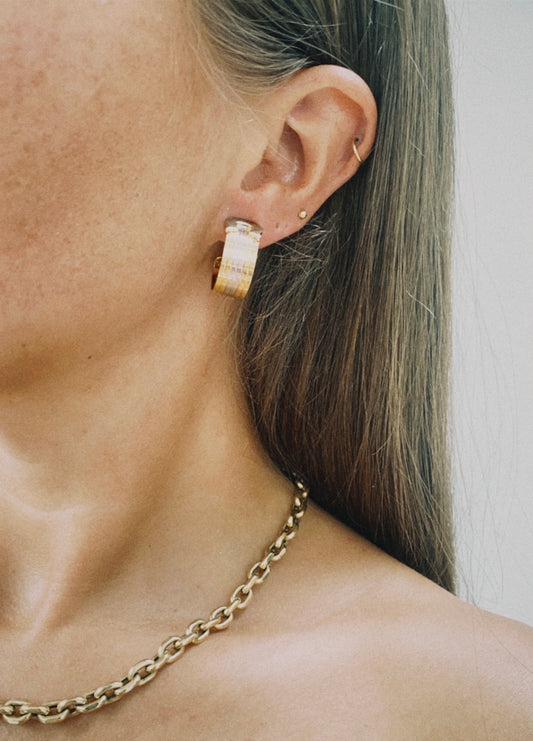Vintage metal gold and silver patterned hoops clip-on earrings