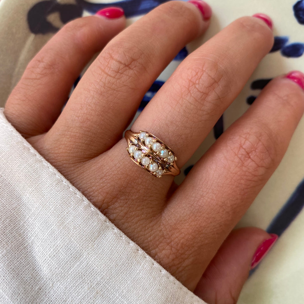 *NEW* 14 carat gold double pearl half eternity ring
