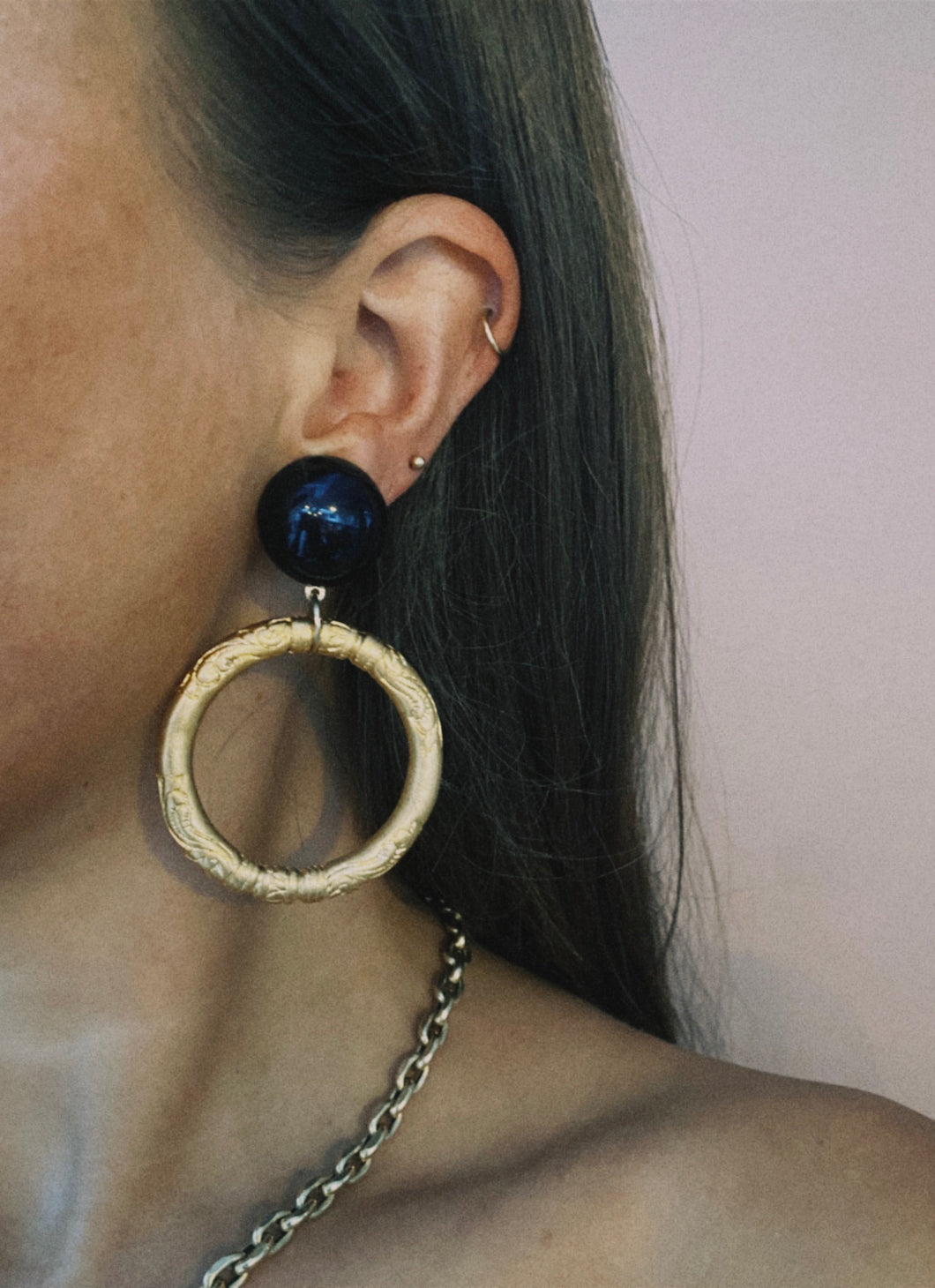 Vintage metal gold tone hoop clip-on earrings
