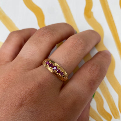 18 carat gold 5 stone ruby ring