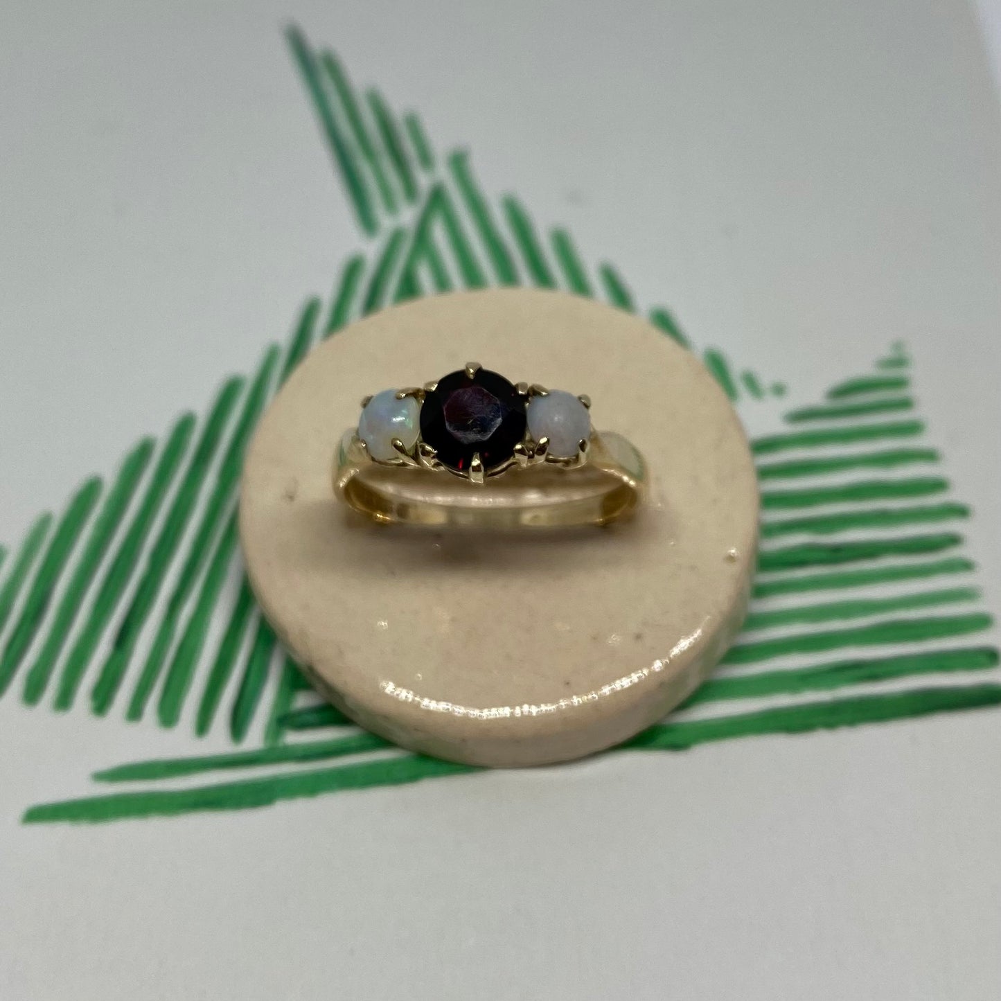 9 carat garnet and opal trilogy ring