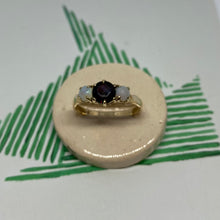 Load image into Gallery viewer, 9 carat gold garnet and opal trilogy ring
