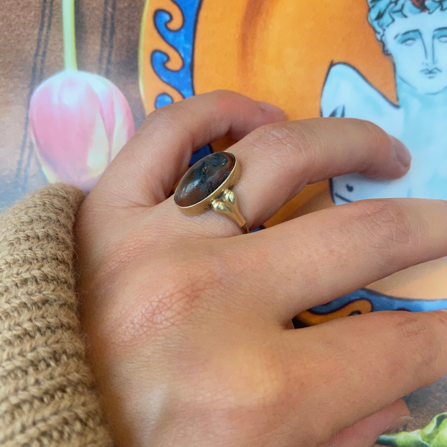 14 carat gold agate ring