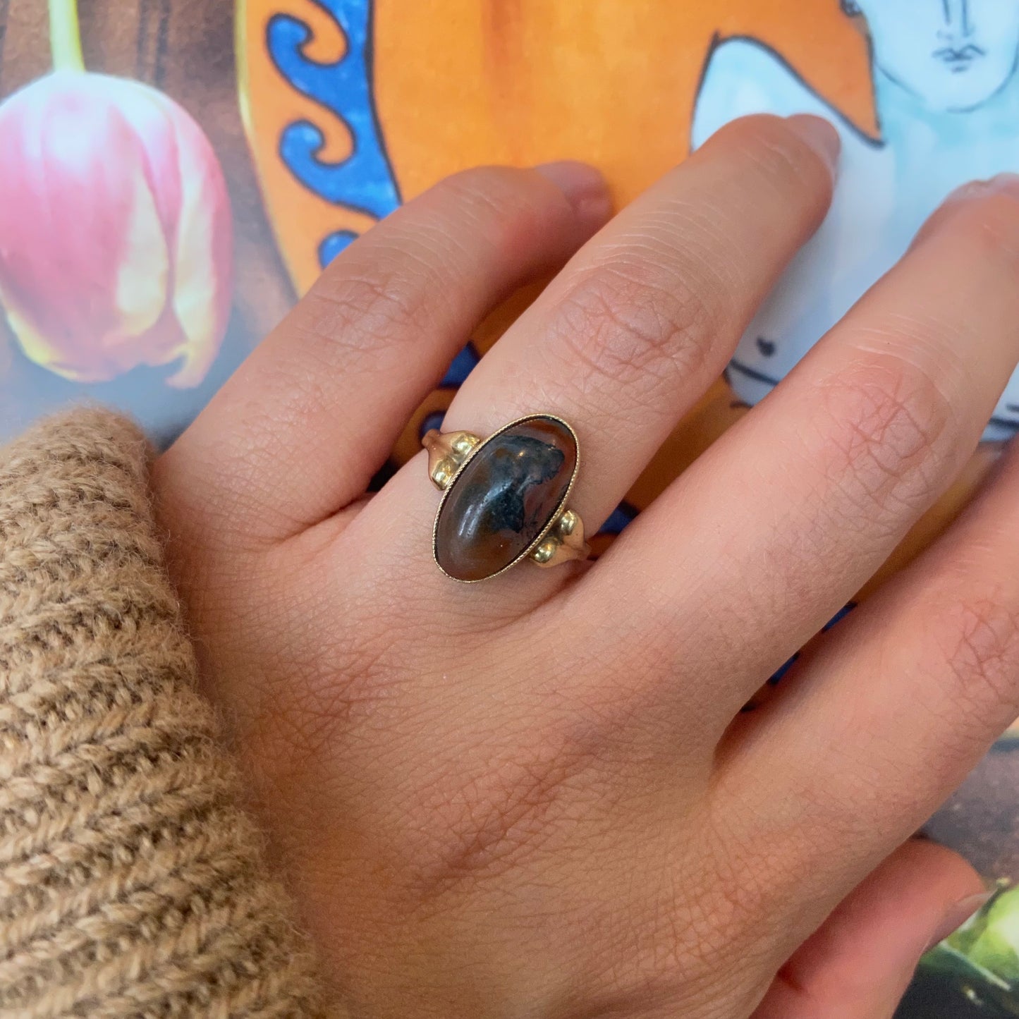 14 carat gold agate ring