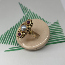 Load image into Gallery viewer, 14 carat gold art deco garnet and pearl ring
