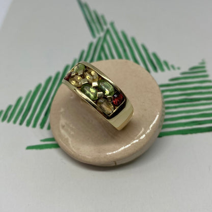 14 carat gold citrine, garnet and prasiolite ring