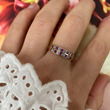 Load image into Gallery viewer, 9 carat gold ruby and diamond double half eternity ring
