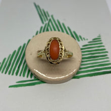 Load image into Gallery viewer, 14 carat gold oval coral ring
