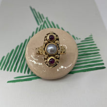 Load image into Gallery viewer, 14 carat gold art deco garnet and pearl ring
