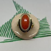 Load image into Gallery viewer, 14 carat gold big oval coral ring
