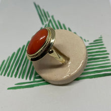 Load image into Gallery viewer, 14 carat gold big oval coral ring
