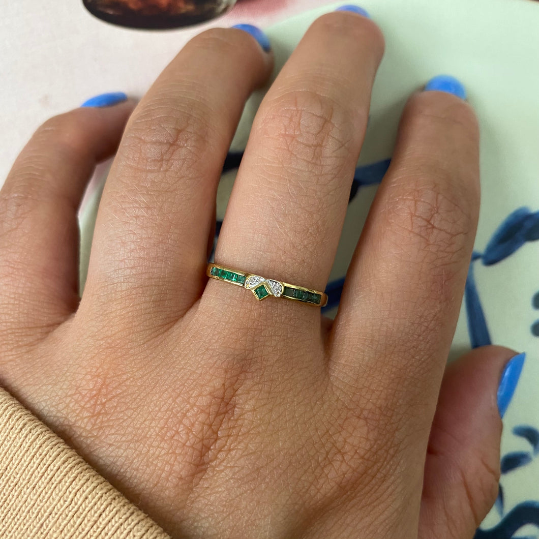 18 carat gold emerald and diamond half eternity ring