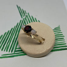 Load image into Gallery viewer, 9 carat gold garnet and opal trilogy ring
